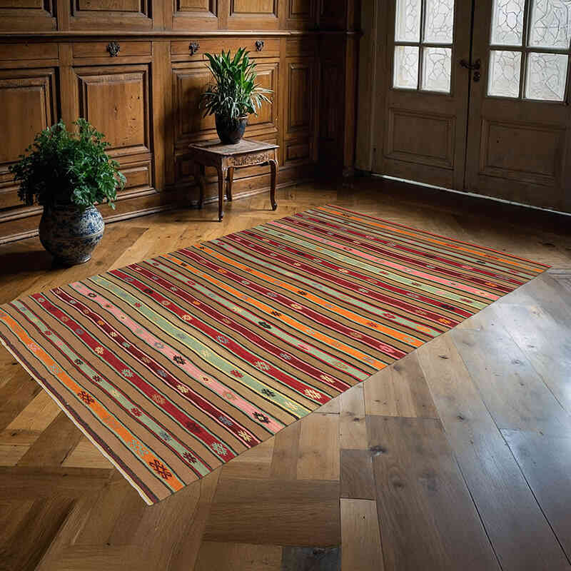 Vintage Fethiye Kilim Rug - 5' 4" x 8' 8" (64" x 104") - K0071890