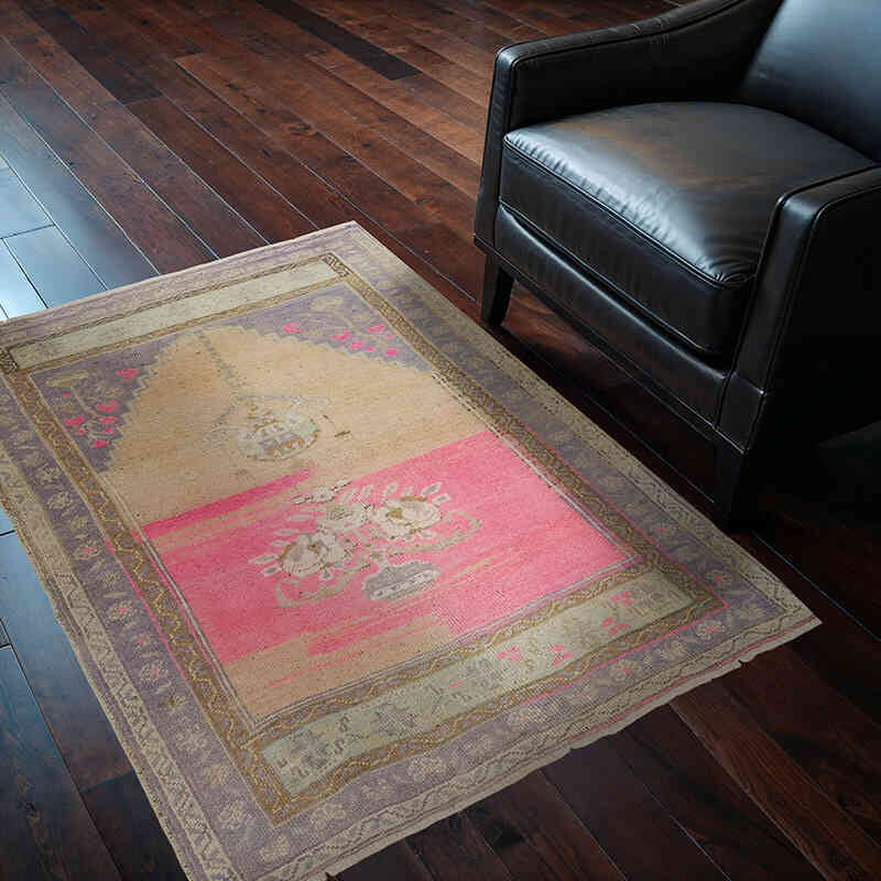 Alfombra Vintage Turca Anudada a Mano - 104 cm x 132 cm - K0072080