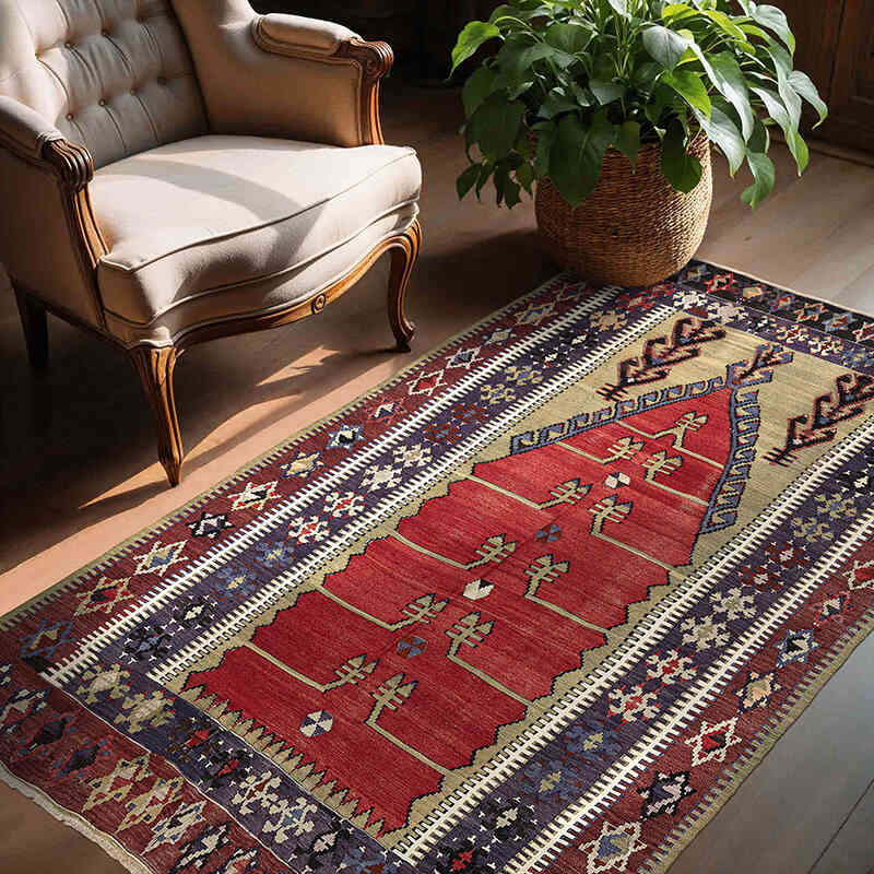 Vintage Konya Obruk Kilimi - 140 cm x 193 cm - K0072494