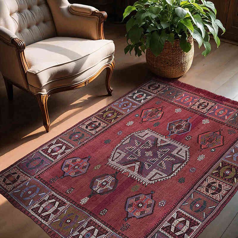 Vintage Konya Cicim Kilim - 139 cm x 170 cm - K0072518