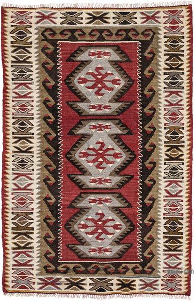 Soft Brown, 2024 White and Soft Pink colors high quality turkish kilim 2''11x3''11 Feet CODE:1341