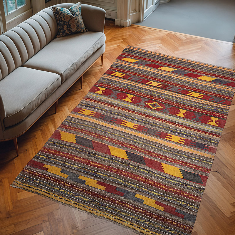 Vintage Denizli Kilim Rug - 6' 1" x 9' 3" (73" x 111") - K0072522