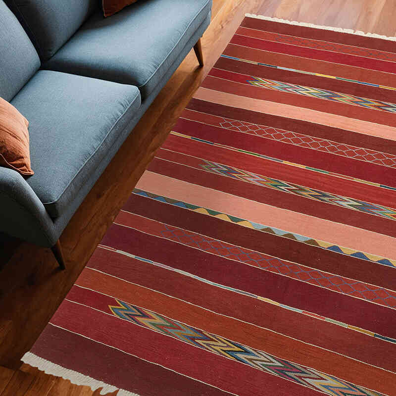 New Handwoven Turkish Kilim Rug - 6' 1" x 8' 5" (73" x 101") - K0072914
