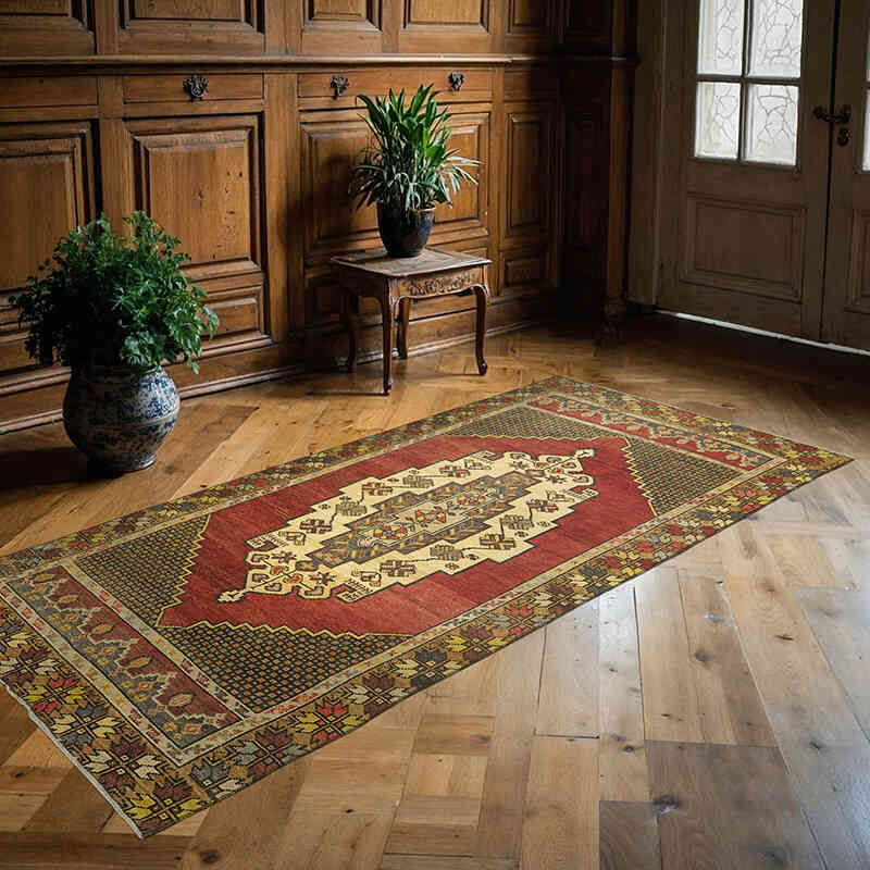 Alfombra Vintage Turca Anudada a Mano - 105 cm x 221 cm - K0072982