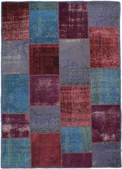 Patchwork Hand-Knotted Turkish Rug - 5' 8" x 7' 11" (68" x 95")