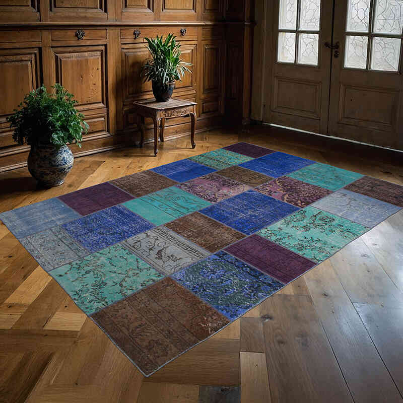 Patchwork Hand-Knotted Turkish Rug - 5' 7" x 8'  (67" x 96") - K0072994