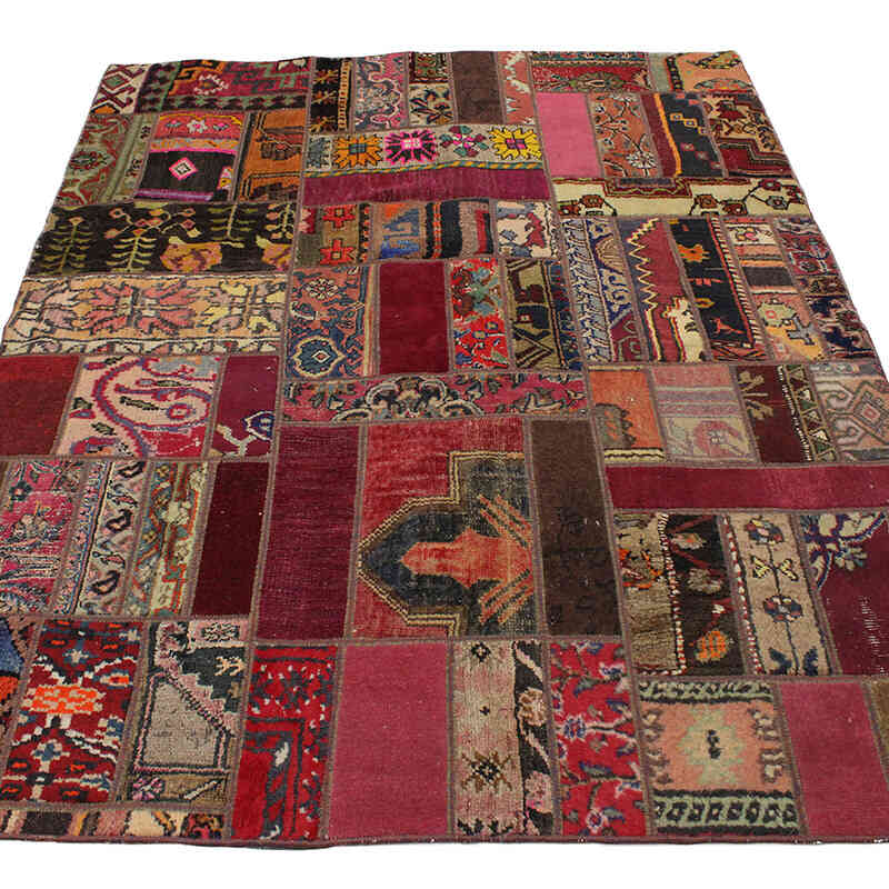 Patchwork Hand-Knotted Turkish Rug - 4' 11" x 6' 5" (59" x 77") - K0073006