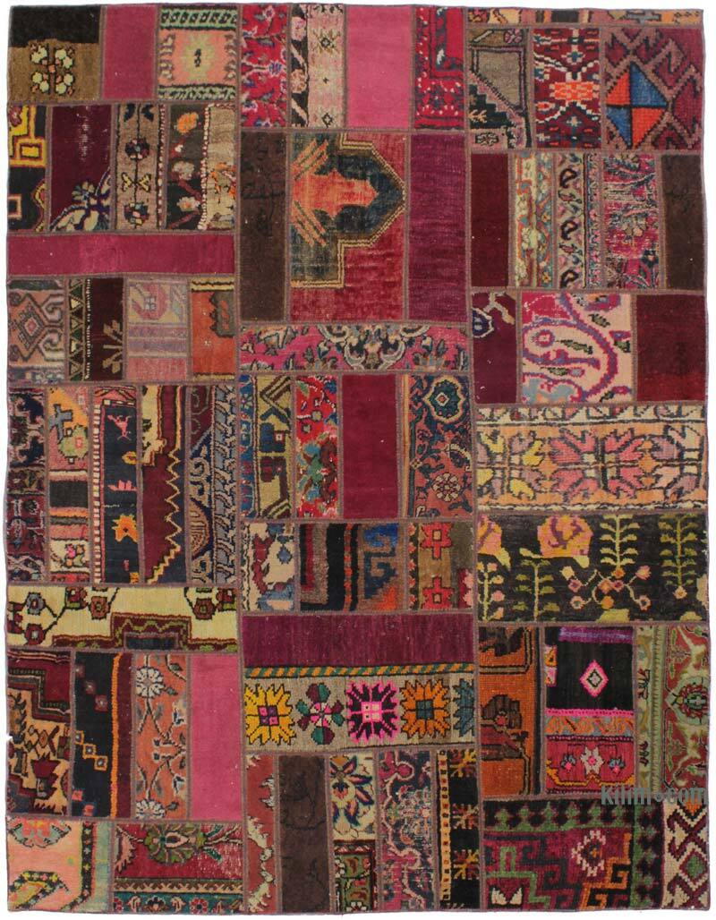 Patchwork Hand-Knotted Turkish Rug - 4' 11" x 6' 5" (59" x 77") - K0073006