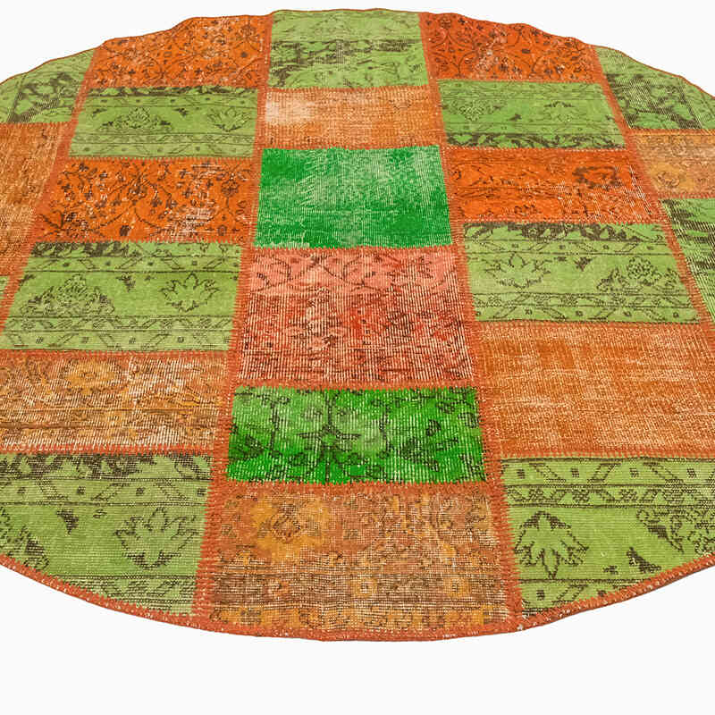 Round Patchwork Hand-Knotted Turkish Rug - 6' 7" x 6' 7" (79" x 79") - K0073009