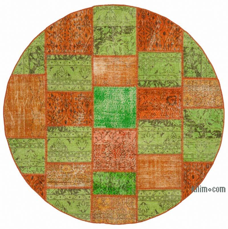 Round Patchwork Hand-Knotted Turkish Rug - 6' 7" x 6' 7" (79" x 79") - K0073009