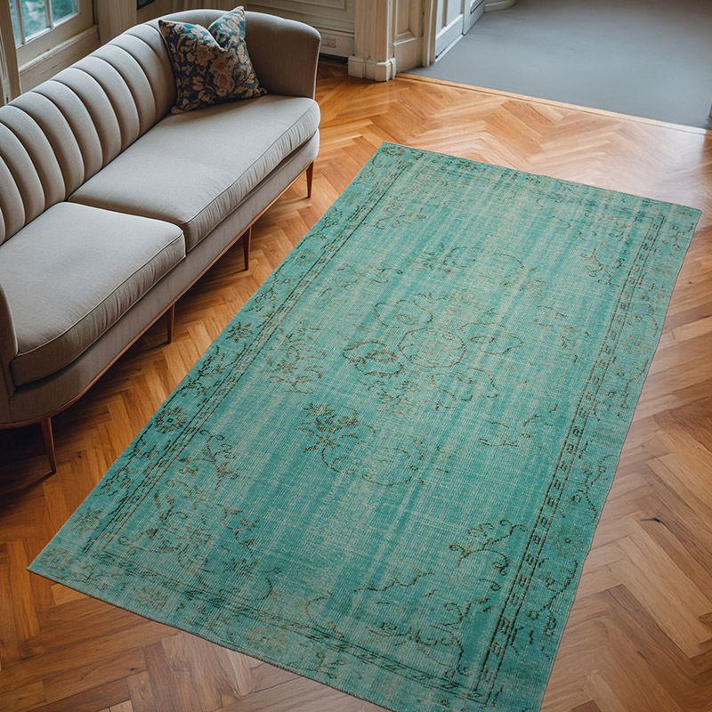 Over-dyed Vintage Hand-Knotted Turkish Rug - 5' 6" x 9' 7" (66" x 115") - K0073027