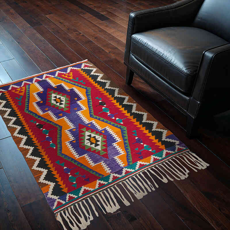 Alfombra Vintage Kilim Turca - 98 cm x 130 cm - K0073199