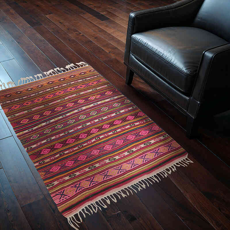 Alfombra Vintage Kilim Turca - 102 cm x 136 cm - K0073315