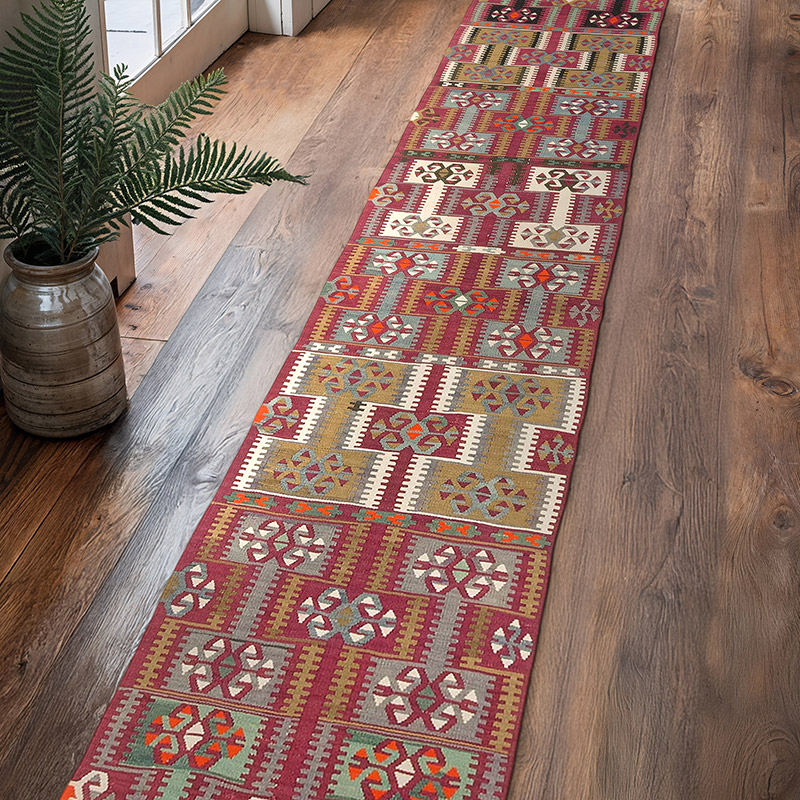 Vintage Kayseri Kilim Runner - 2'  x 11' 10" (24" x 142") - K0073975