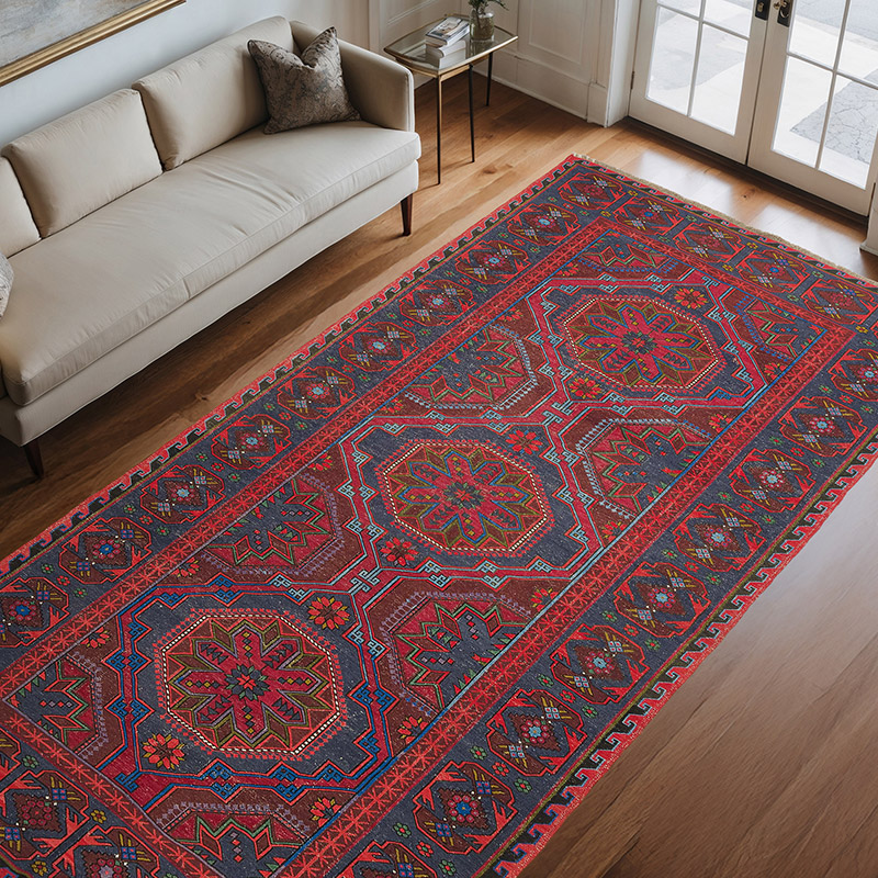 Vintage Caucasian Soumak Rug - 6' 7" x 12' 2" (79" x 146") - K0074026