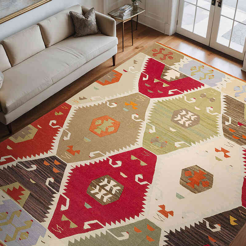 New Turkish Handwoven Kilim Rug - 8' 10" x 11' 6" (106" x 138") - K0074027