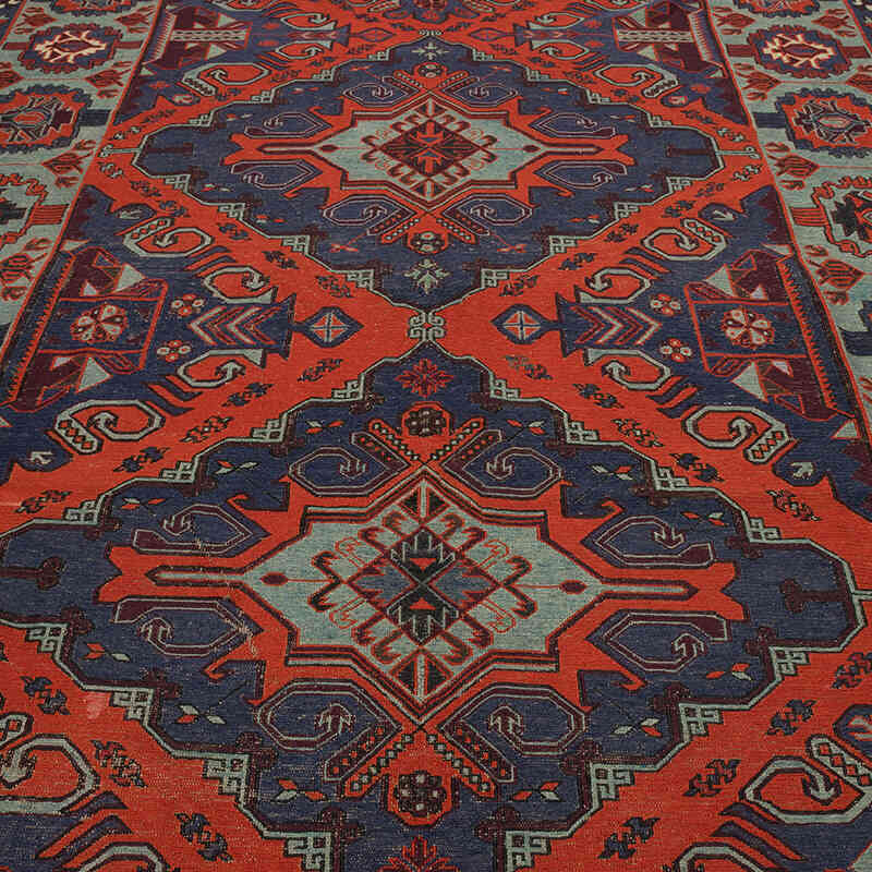 Azul Alfombra Soumak Vintage Caucásica - 228 cm x 384 cm - K0074034