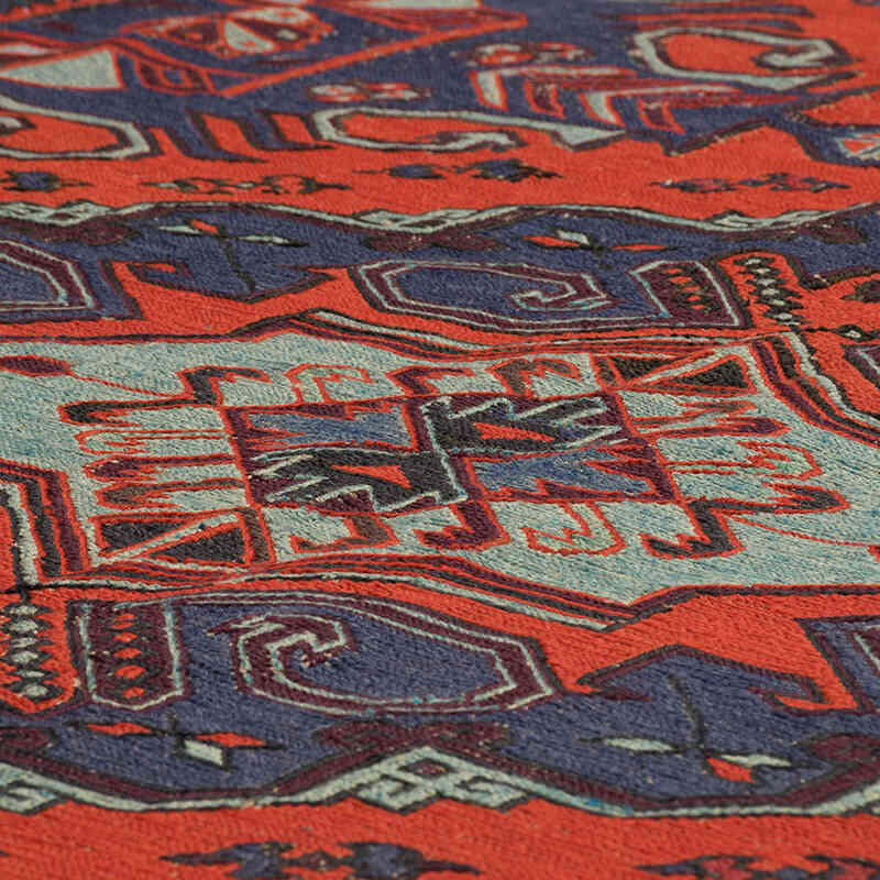 Azul Alfombra Soumak Vintage Caucásica - 228 cm x 384 cm - K0074034