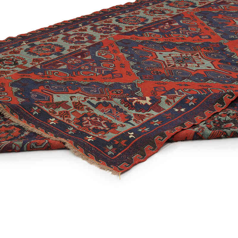Azul Alfombra Soumak Vintage Caucásica - 228 cm x 384 cm - K0074034
