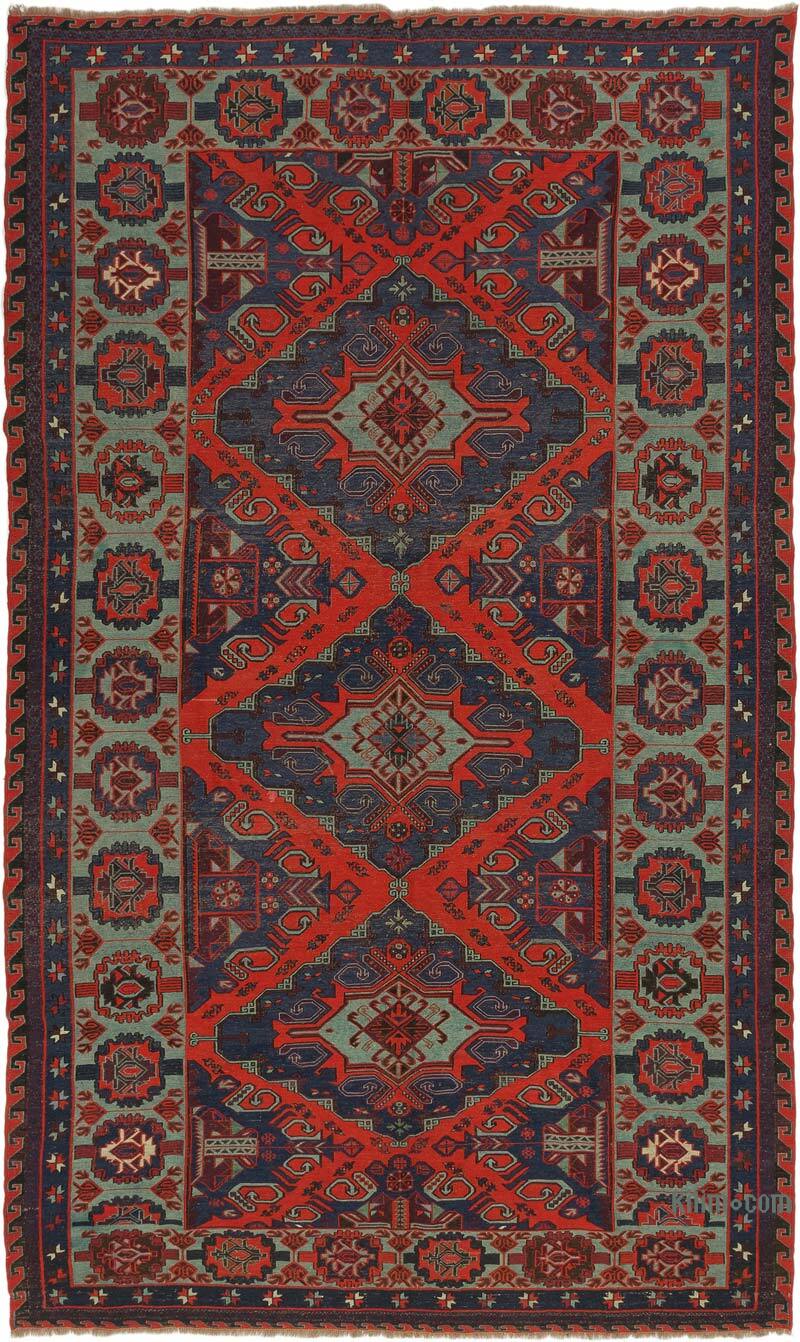 Azul Alfombra Soumak Vintage Caucásica - 228 cm x 384 cm - K0074034