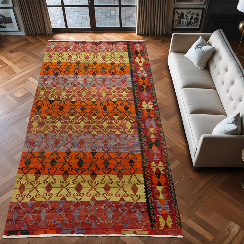 Vintage Afyon Kilim Rug - 5' 11" x 12' 4" (71" x 148") - K0074089