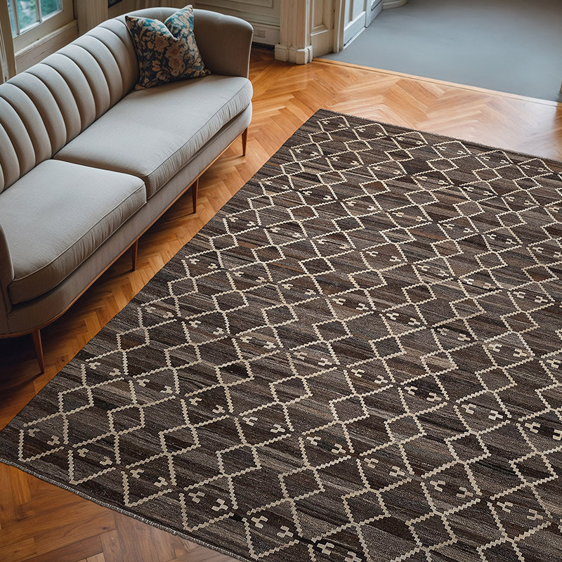 New Hand-Woven Kilim Rug - 8' 8" x 9' 8" (104" x 116") - K0074776