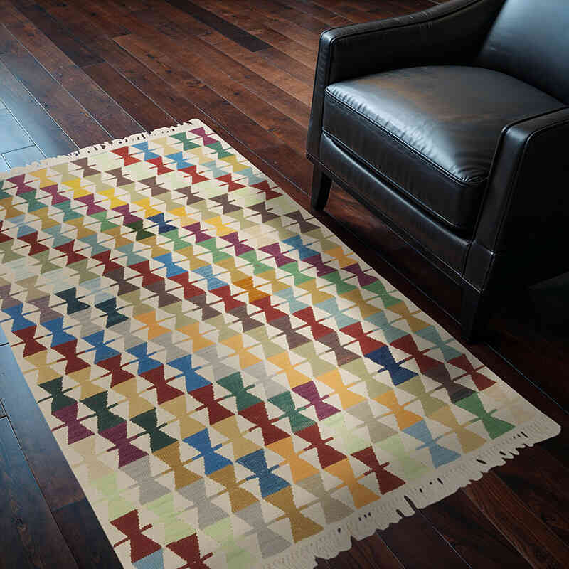 New Handwoven Turkish Kilim Rug - 4' 2" x 5' 9" (50" x 69") - K0075187