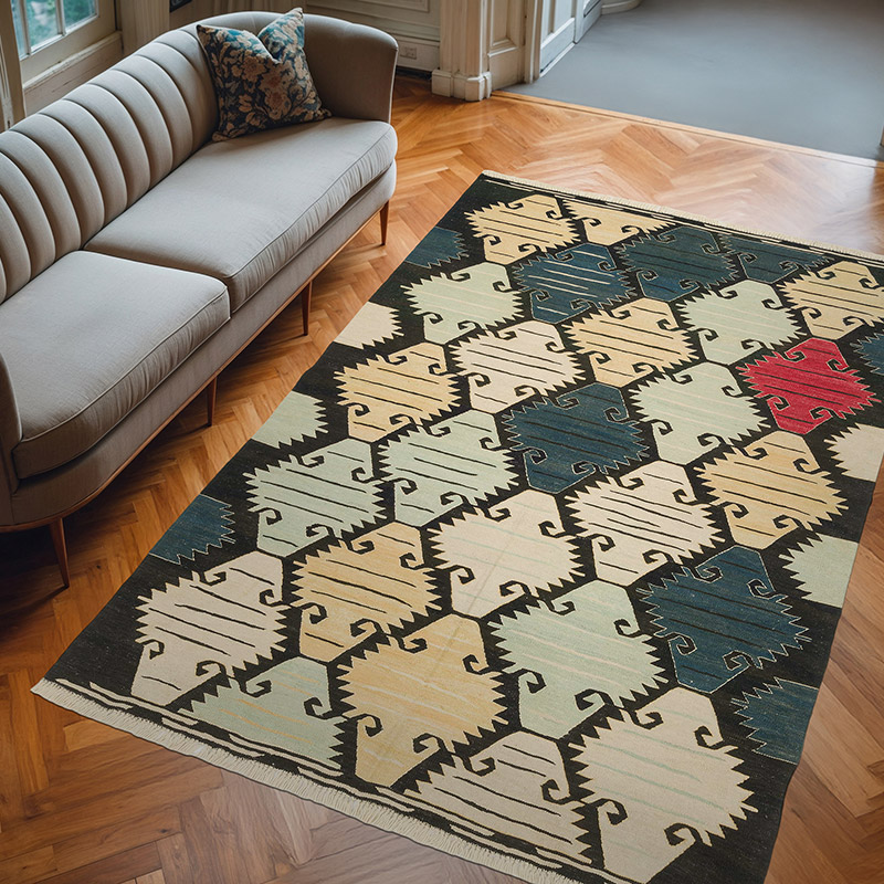 New Handwoven Turkish Kilim Rug - 6' 9" x 9' 9" (81" x 117") - K0075200