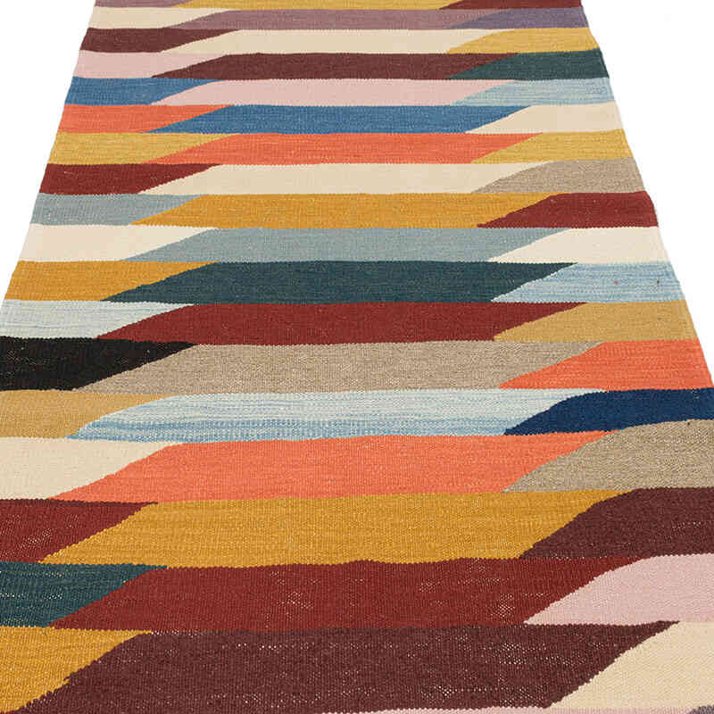 New Handwoven Turkish Kilim Runner - 3' 1" x 13' 2" (37" x 158") - K0075202