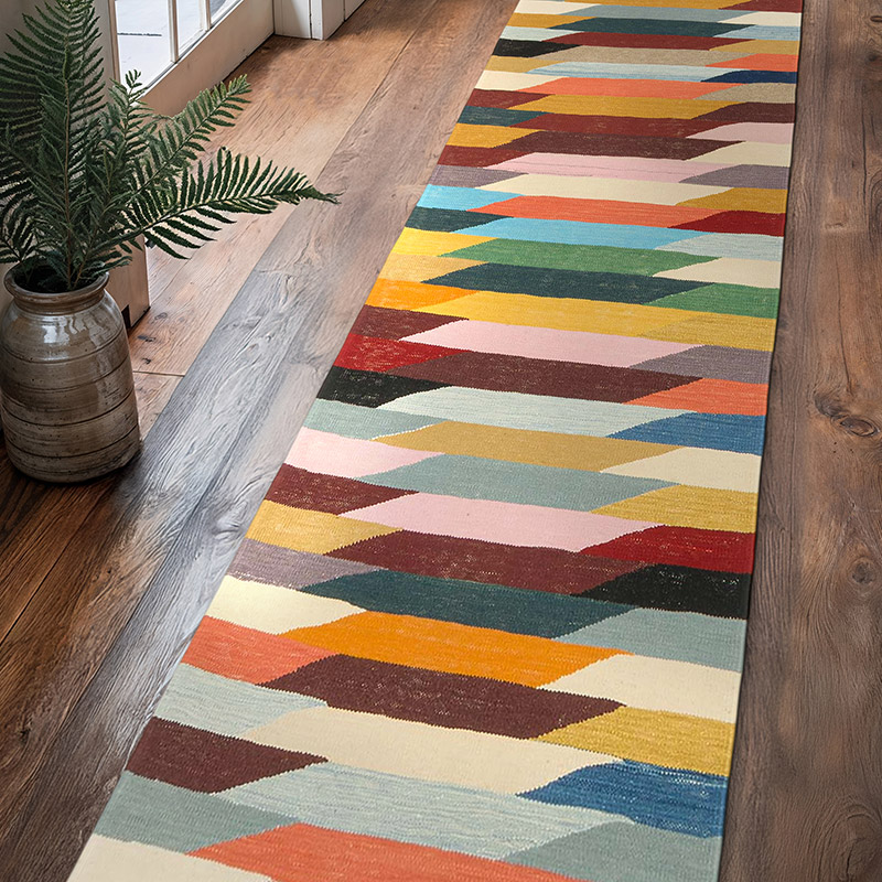 New Handwoven Turkish Kilim Runner - 3' 1" x 13' 2" (37" x 158") - K0075202