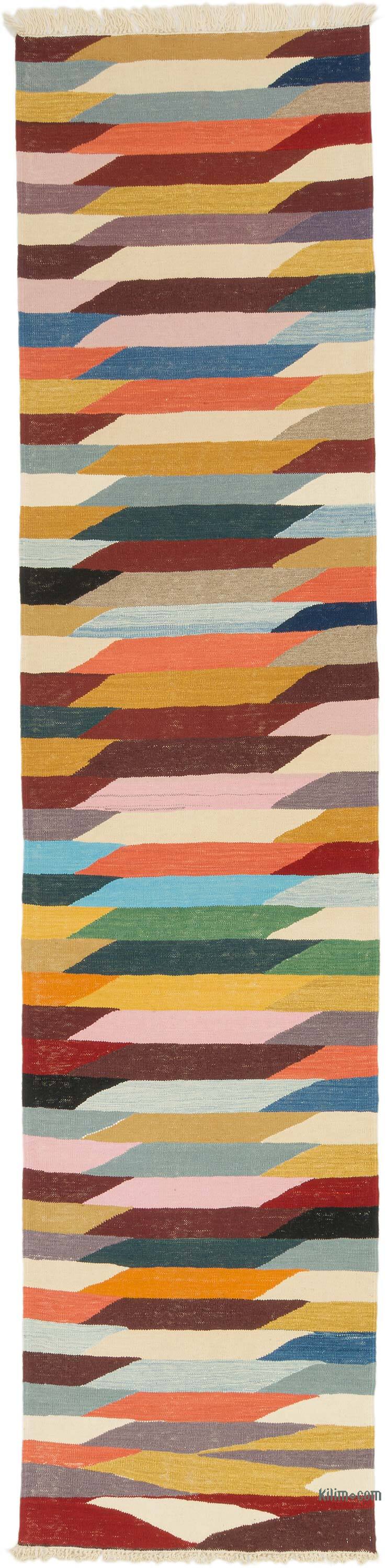 New Handwoven Turkish Kilim Runner - 3' 1" x 13' 2" (37" x 158") - K0075202