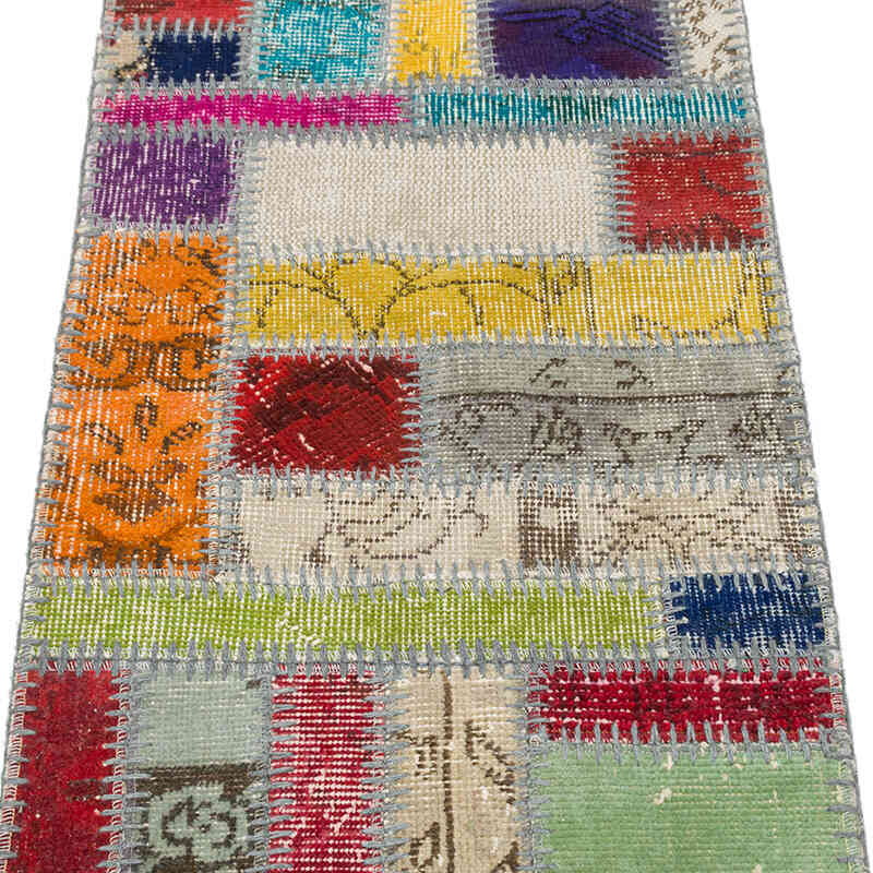 Patchwork Hand-Knotted Turkish Rug - 1' 7" x 3'  (19" x 36") - K0076237