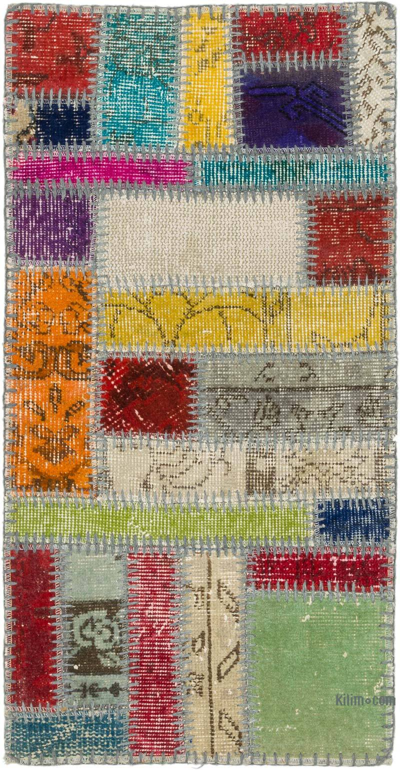 Patchwork Hand-Knotted Turkish Rug - 1' 7" x 3'  (19" x 36") - K0076237