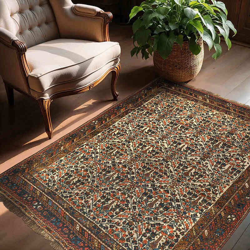 Vintage Hand-Knotted Oriental Rug - 4' 8" x 5' 5" (56" x 65") - K0076478