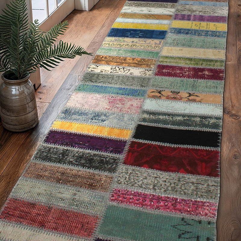 Patchwork Hand-Knotted Turkish Runner - 2' 7" x 10' 4" (31" x 124") - K0076525