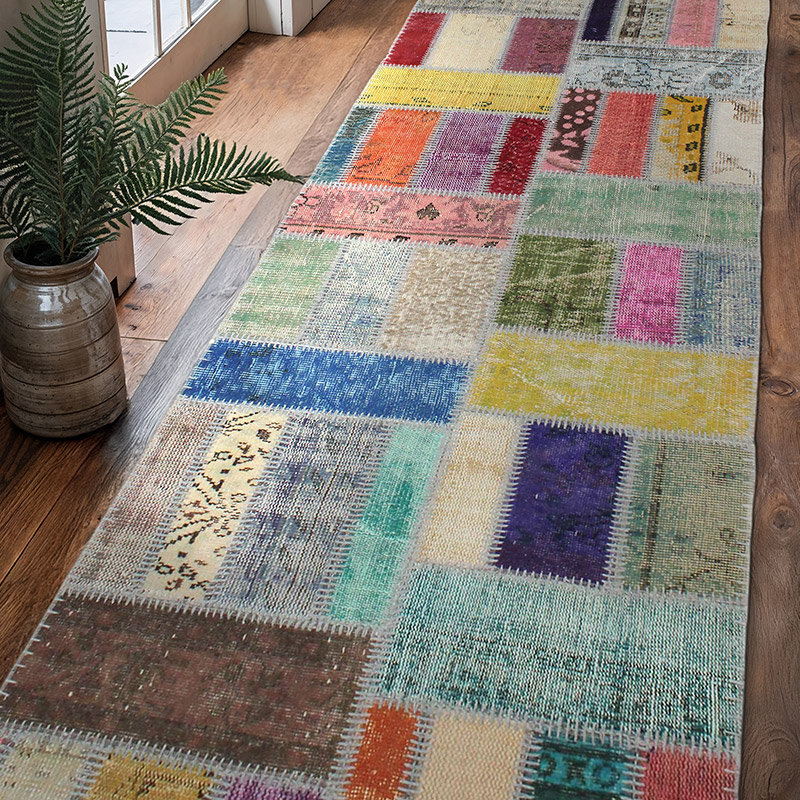 Boyalı Patchwork Halı - 90 cm x 306 cm - K0076528
