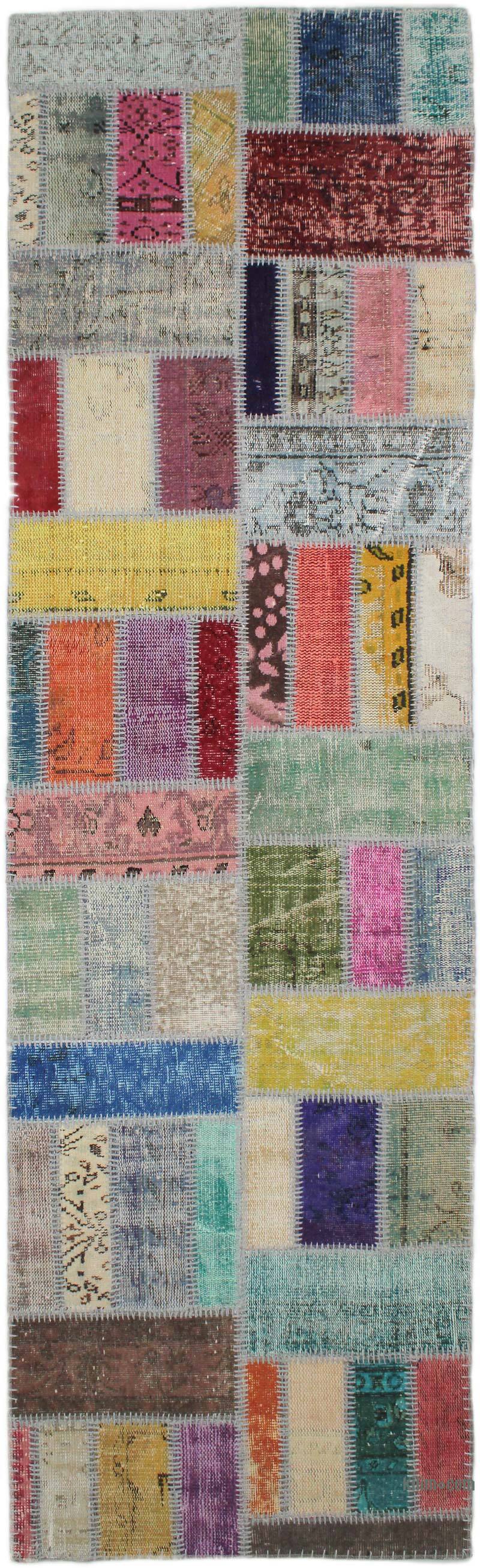 Boyalı Patchwork Halı - 90 cm x 306 cm - K0076528