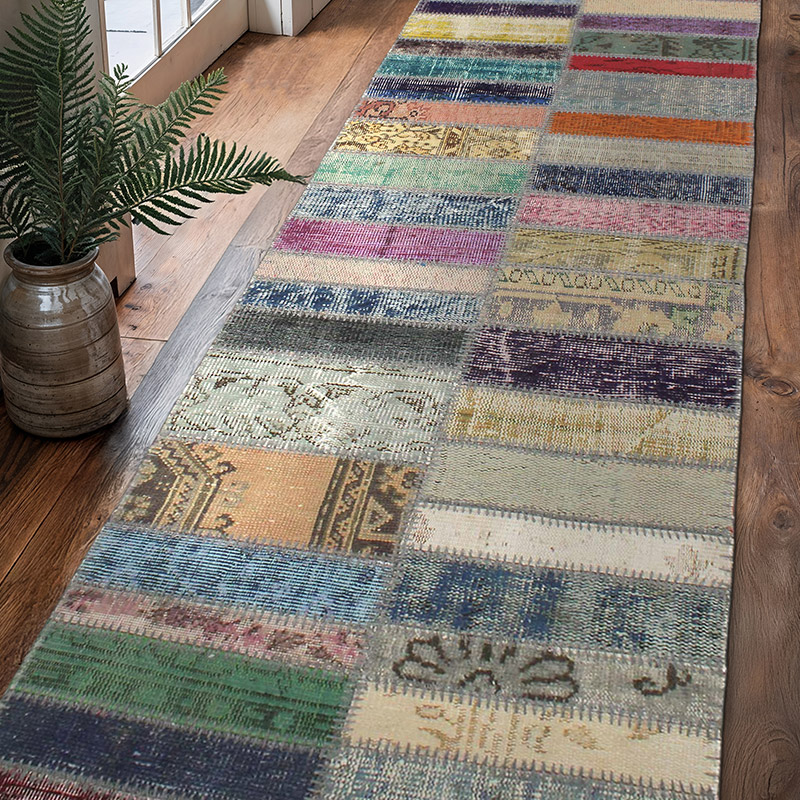Patchwork Hand-Knotted Turkish Runner - 2' 7" x 9' 11" (31" x 119") - K0076529