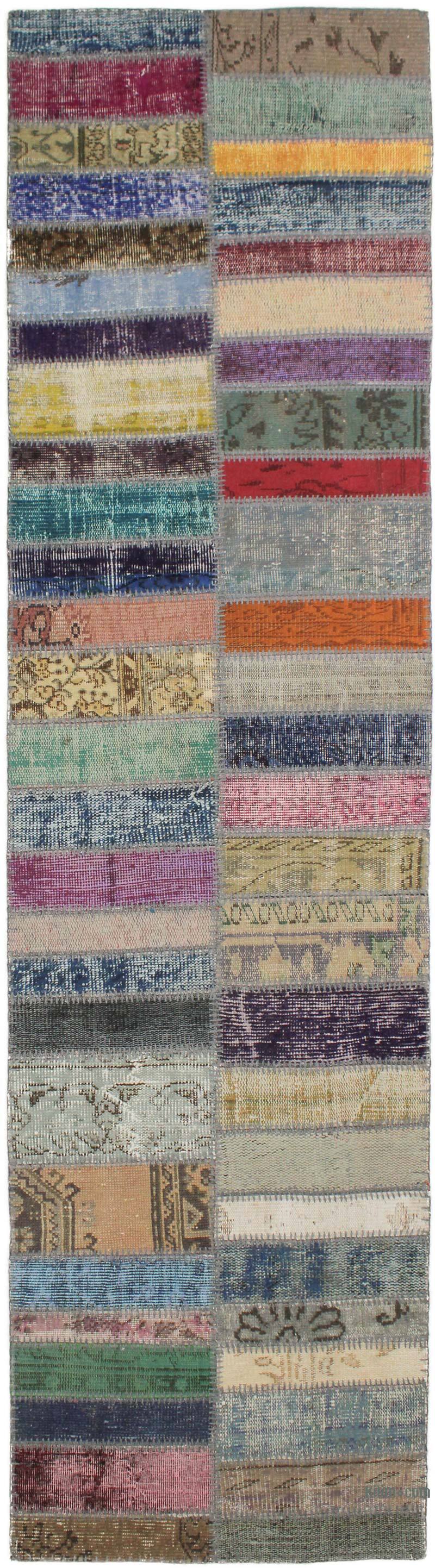 Patchwork Hand-Knotted Turkish Runner - 2' 7" x 9' 11" (31" x 119") - K0076529