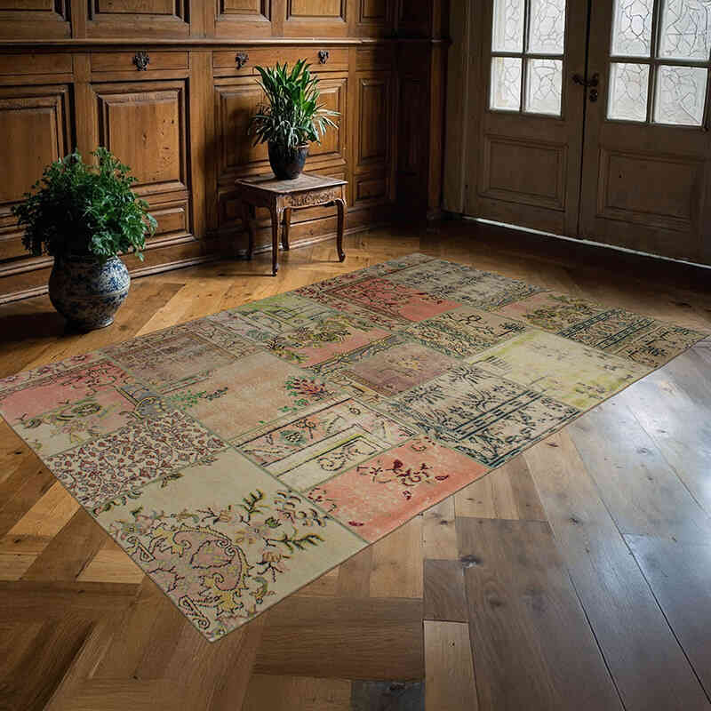 Patchwork Hand-Knotted Turkish Rug - 5' 6" x 8' 8" (66" x 104") - K0076547