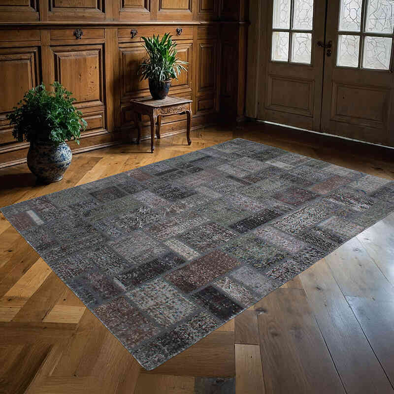 Patchwork Hand-Knotted Turkish Rug - 5' 8" x 7' 10" (68" x 94") - K0076554