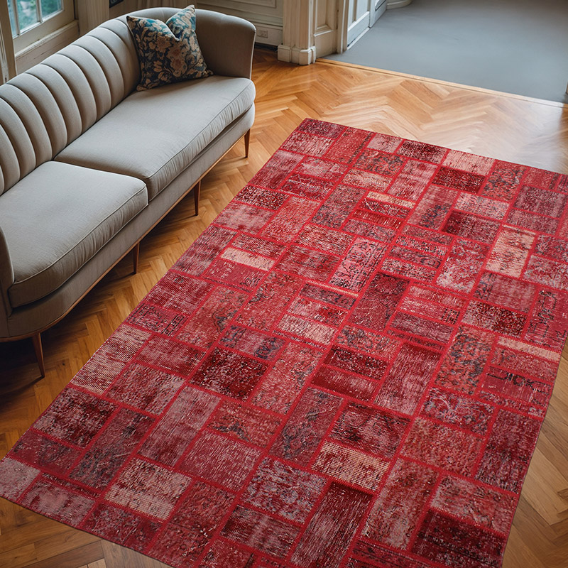Patchwork Hand-Knotted Turkish Rug - 6' 6" x 9' 10" (78" x 118") - K0076556