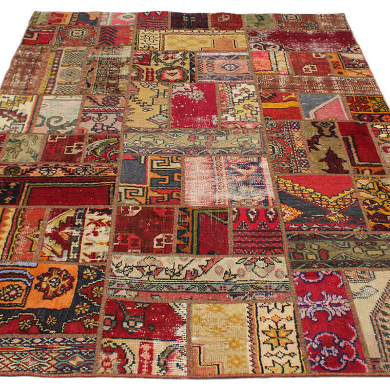 Patchwork Hand-Knotted Turkish Rug - 4' 9" x 7' 4" (57" x 88") - K0076557