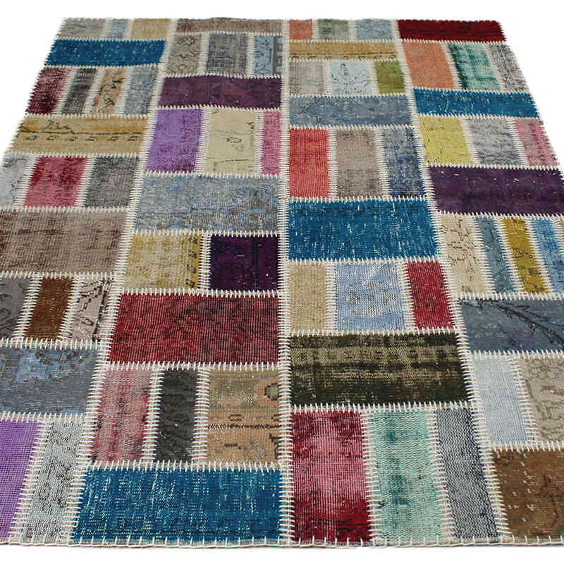 Patchwork Hand-Knotted Turkish Rug - 4' 10" x 6' 11" (58" x 83") - K0076570