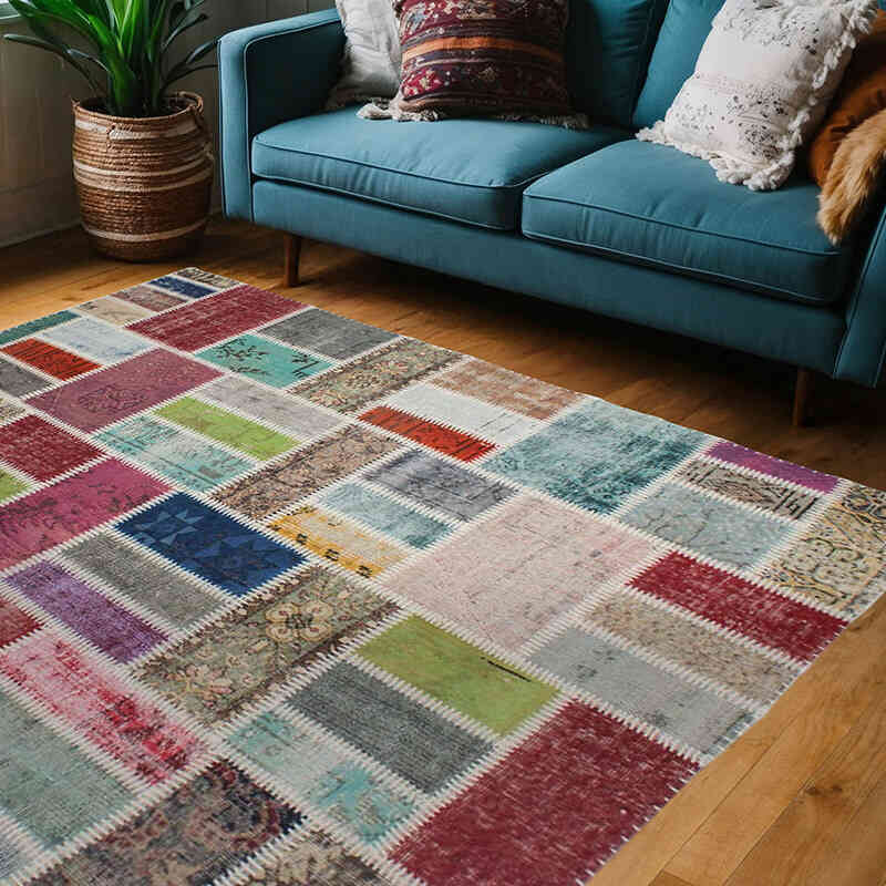 Patchwork El Dokuma Halı - 155 cm x 200 cm - K0076575