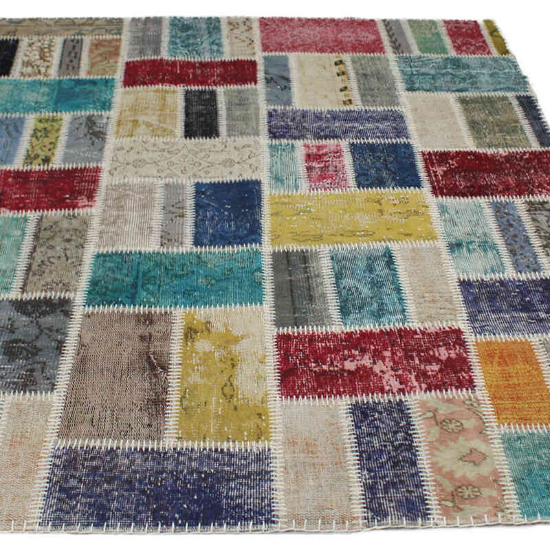 Patchwork Hand-Knotted Turkish Rug - 5' 1" x 6' 7" (61" x 79") - K0076576