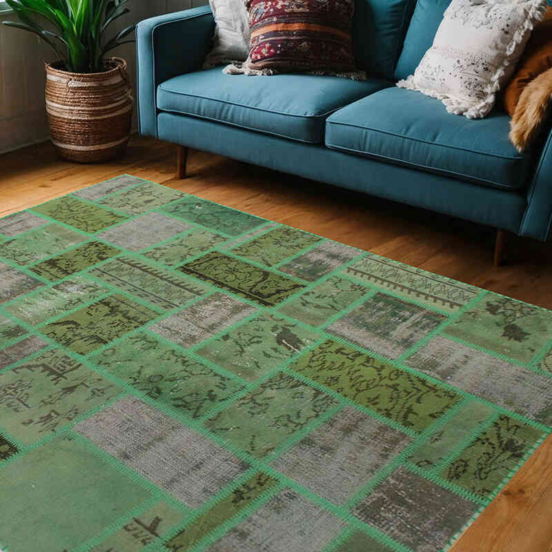 Patchwork Hand-Knotted Turkish Rug - 4' 10" x 6' 7" (58" x 79") - K0076581