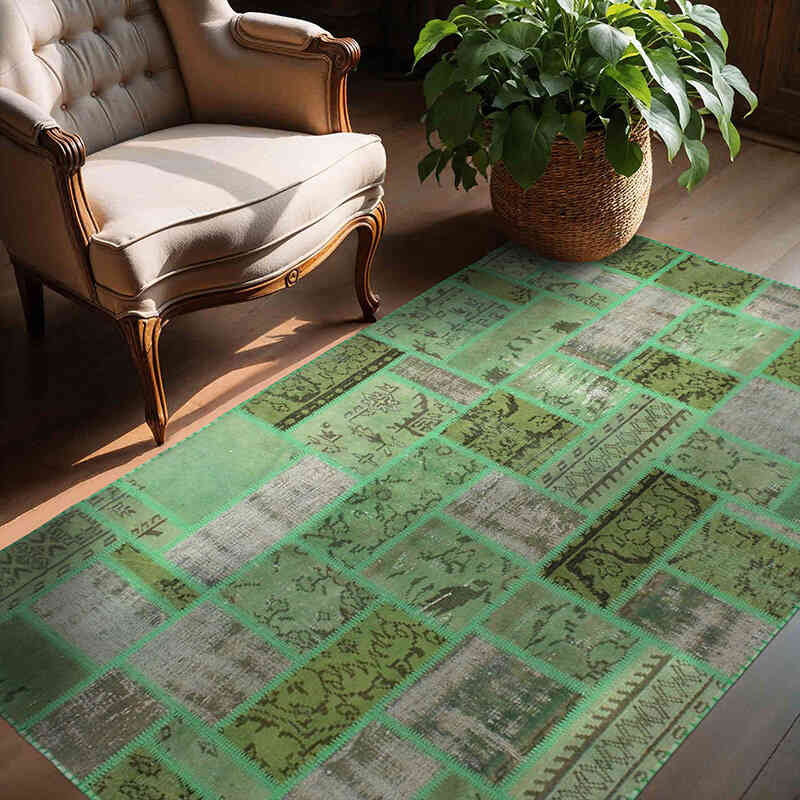 Patchwork Hand-Knotted Turkish Rug - 4' 10" x 6' 7" (58" x 79") - K0076581