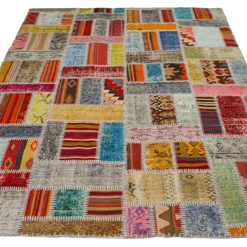 Patchwork Hand-Knotted Turkish Rug - 5' 7" x 8'  (67" x 96") - K0076584