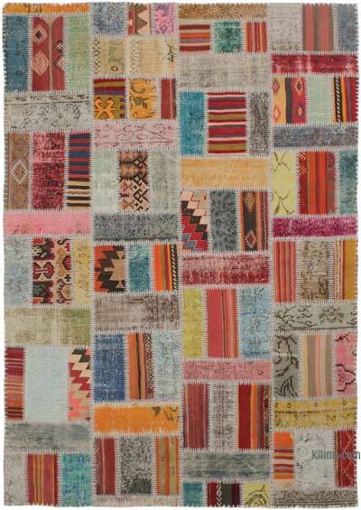 Patchwork Hand-Knotted Turkish Rug - 5' 7" x 8'  (67" x 96")